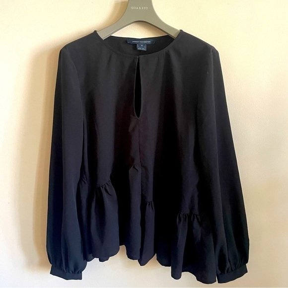 FRENCH CONNECTION Black Asymmetrical Hem Peplum Top - Picture 1 of 9